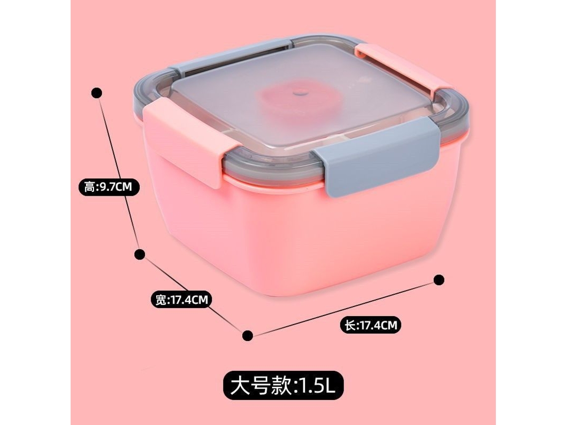 Container de Salada para Almoço, 52 oz, com 3 Compartimentos e Potinho para Molho, Rosa