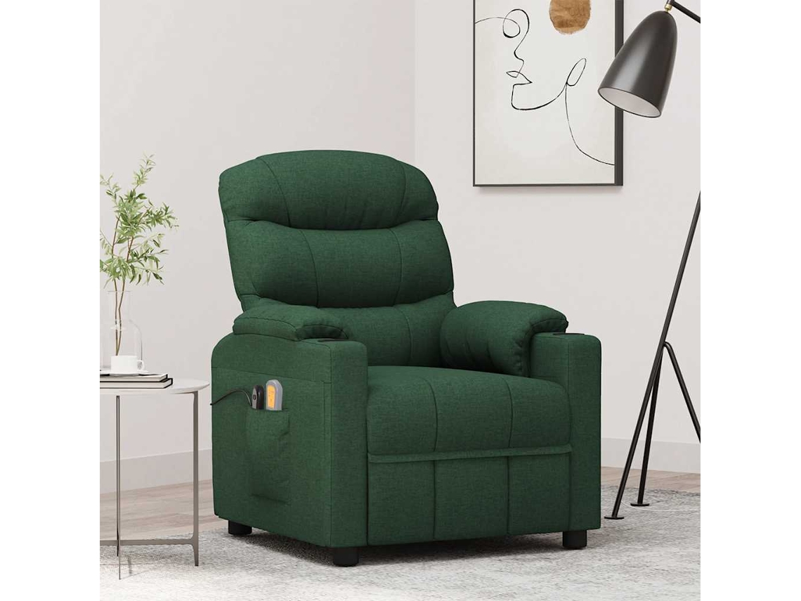 Vidaxl Poltrona De Massagens Elétrica Tecido Verde-escuro