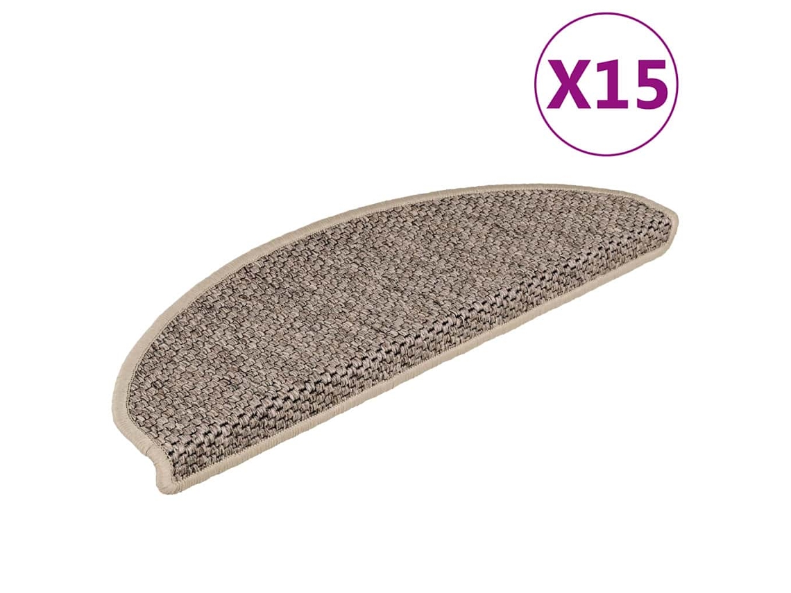 Vidaxl Tapetes Escada Adesivos Aspeto Sisal 15pcs 65x21x4 Bege-escuro