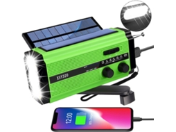 Rádio Solar AQUAFORGE com manivela, lanterna Led, bateria 5000mah, verde