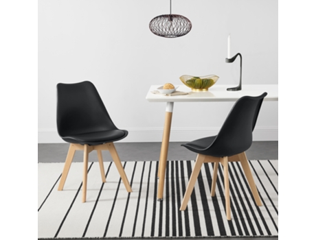 Conjunto de Cadeiras de Jantar [EN.CASA] Fläten Preto (Couro sintético, faia - 81 x 49 x 57 cm)