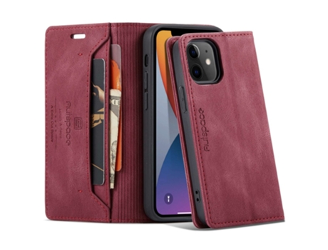 Capa Bloqueio Rfid Para Iphone 12 Autspace Pele Sintética Vermelho