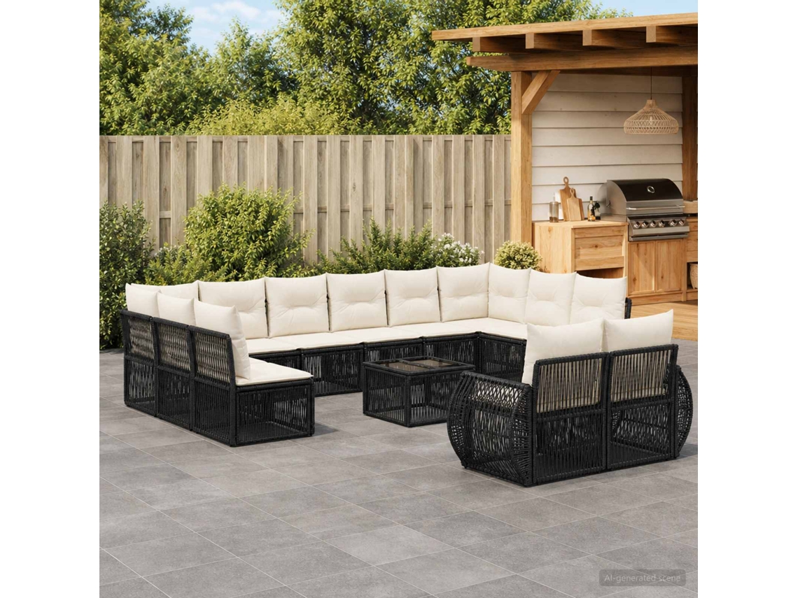 Vidaxl Conjunto De Sofá De Jardim 13 Unid. Preto E Branco Creme