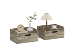 Lote de 2 Mesas de Cabeceira Suspensas com Gaveta e Borda Elevada, 40x30x19,5cm, Cinza. DECORALAR TECH