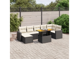 Vidaxl 8 Pcs Conjunto Sofás De Jardim Com Almofadões Vime Pe Preto