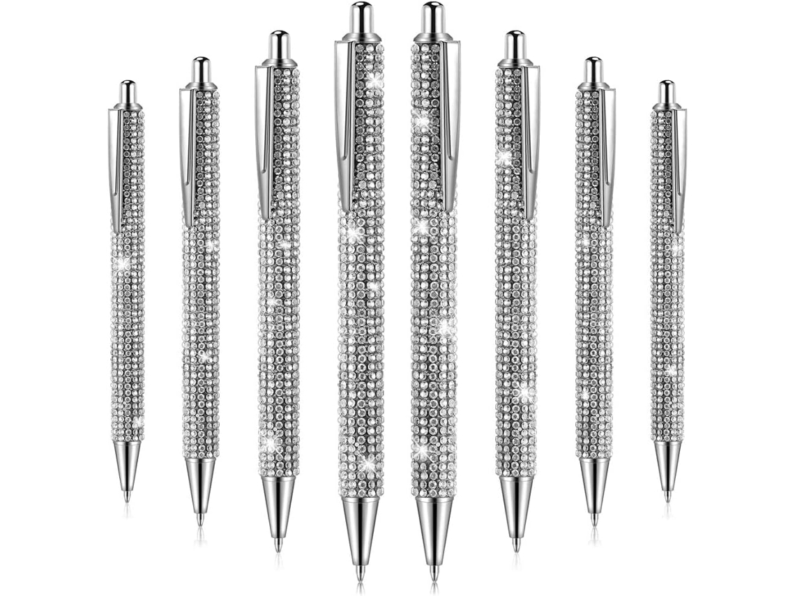 Conjunto De 8 Canetas De Natal Com Strass, Em Metal, Para Presente