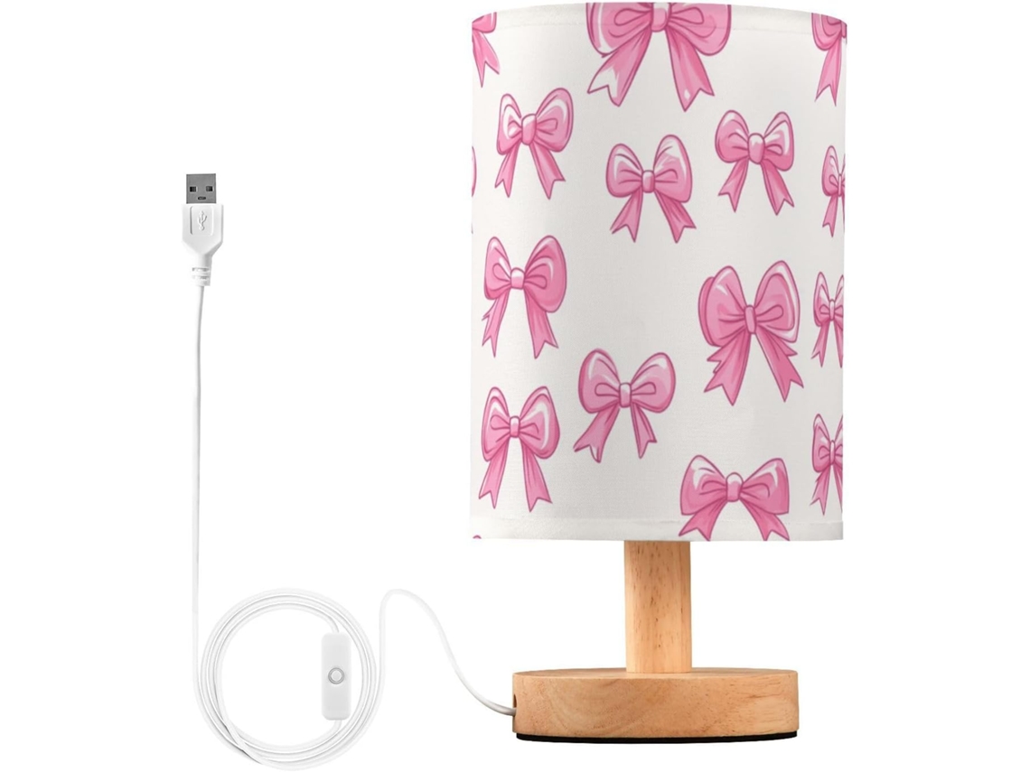 Abajur De Cabeceira Kcldeci Com Estampa Laço Rosa, Ideal Para Quarto, Estilo Fazenda, Mesa De Cabeceira, Mesa De