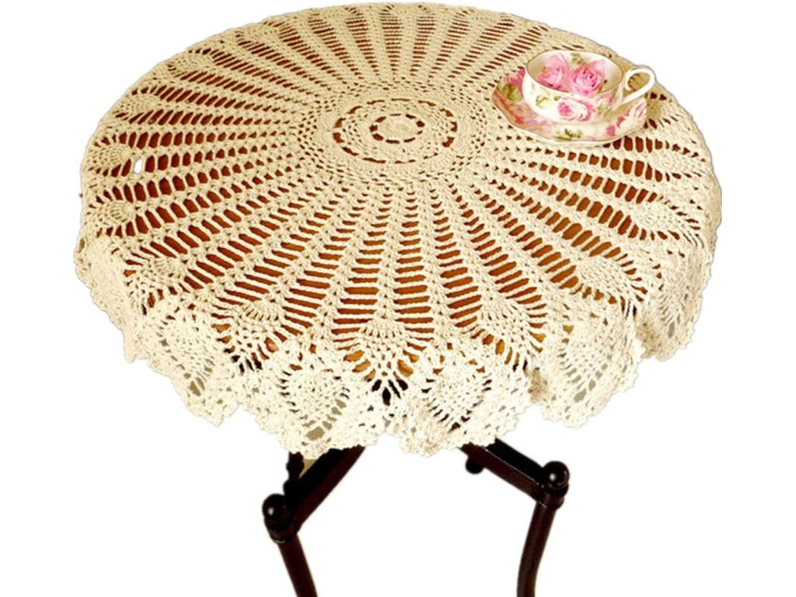 Tecido De Renda Redondo Vintage Feito À Mão, Algodão, 90 Cm, Bege