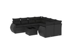 Conjunto de 9 Sofás para Jardim com Almofadões Vime Pe Preto MAISON EXCLUSIVE (9 pcs)