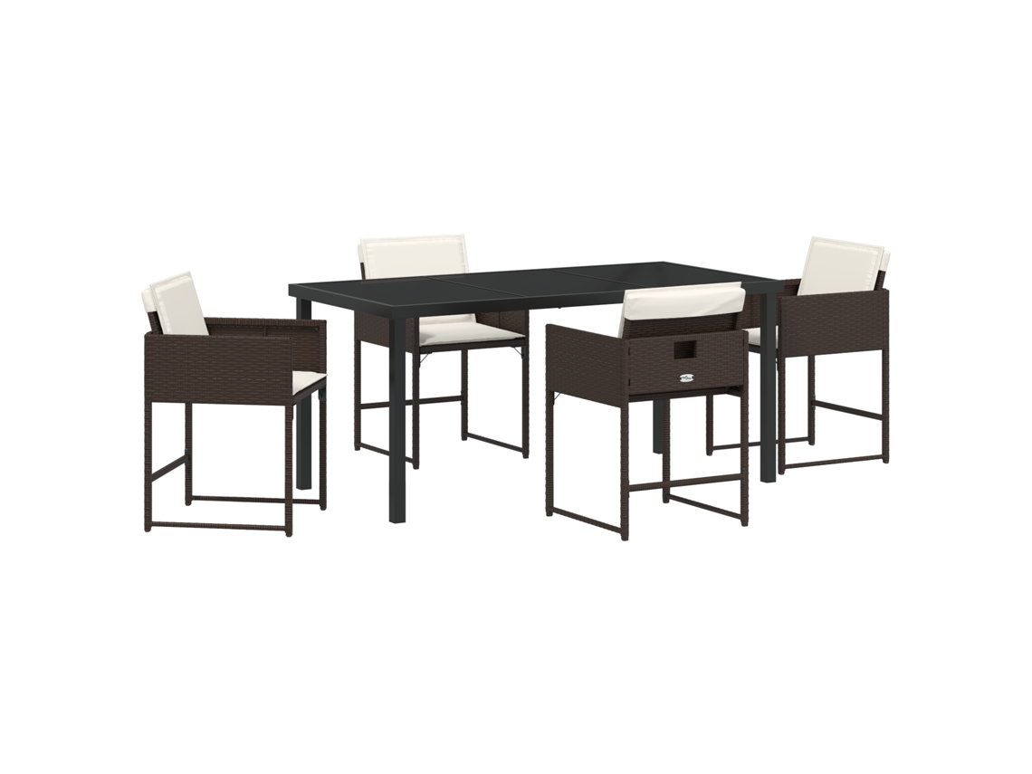 Conjunto 5 De Jantar De Vidaxl Com Almofadas Marrom Rattan Pe