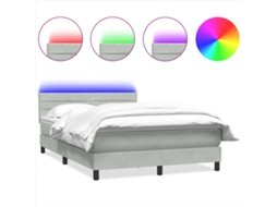Cama Box Spring com Colchão e Led Cinzento Claro Veludo MAISON EXCLUSIVE (160x220 cm)