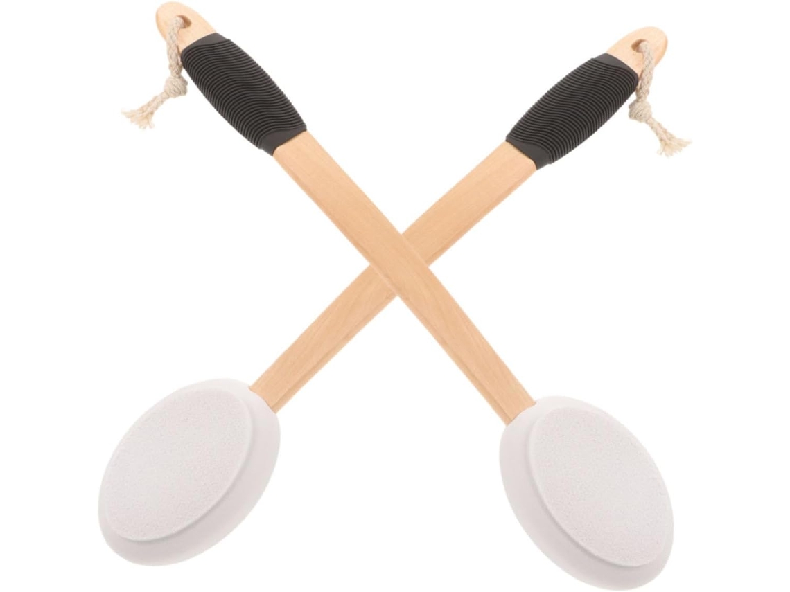Conjunto De 2 Escovas Corporais Esfoliantes Longas Com Cabo Curvo Antiderrapante, Cabeça De Esponja Preta Macia, Escovas