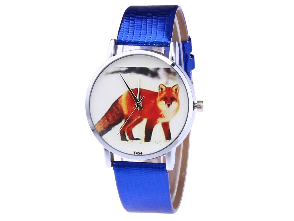 Reloj De Pareja Unisex Con Dial Animado De Cuero Azul Reloj De Cuarzo