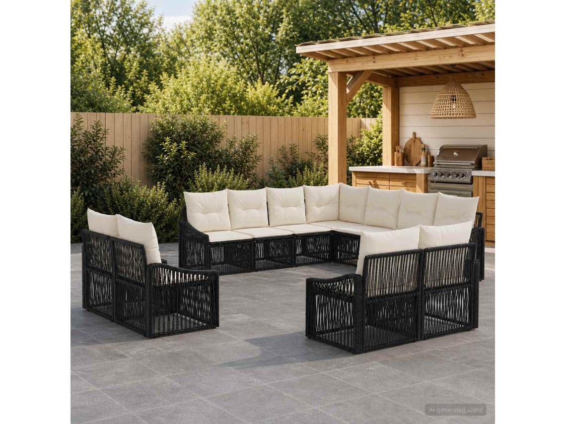 Vidaxl Conjunto De Sofá De Jardim 11 Unid. Preto Vime Pe