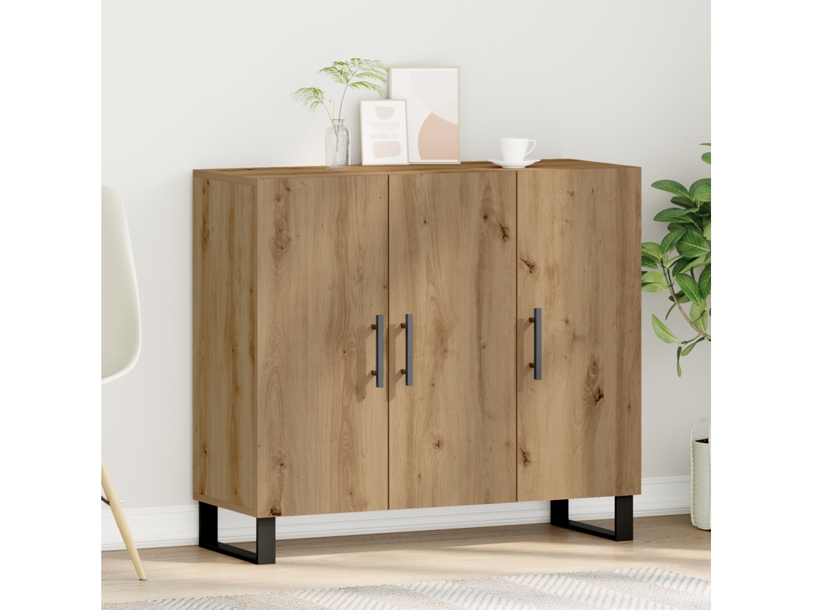 Aparador con 3 puertas en roble, 90x34x80 cm, en madera derivada