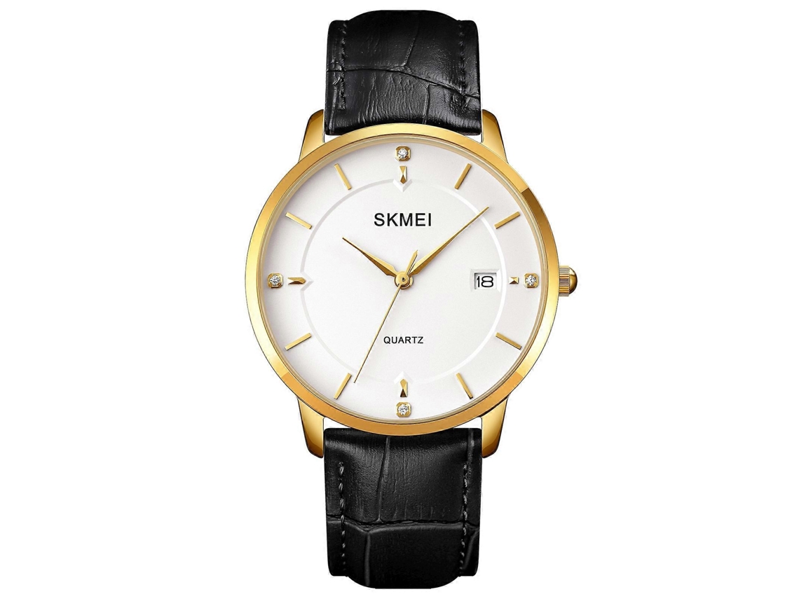 Relógio De Quartzo Casual Masculino Skmei 1801 Com Calendário (dourado E Branco)