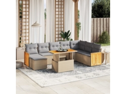 Vidaxl 9 Pcs Conjunto De Sofás P/ Jardim Com Almofadões Vime Pe Bege