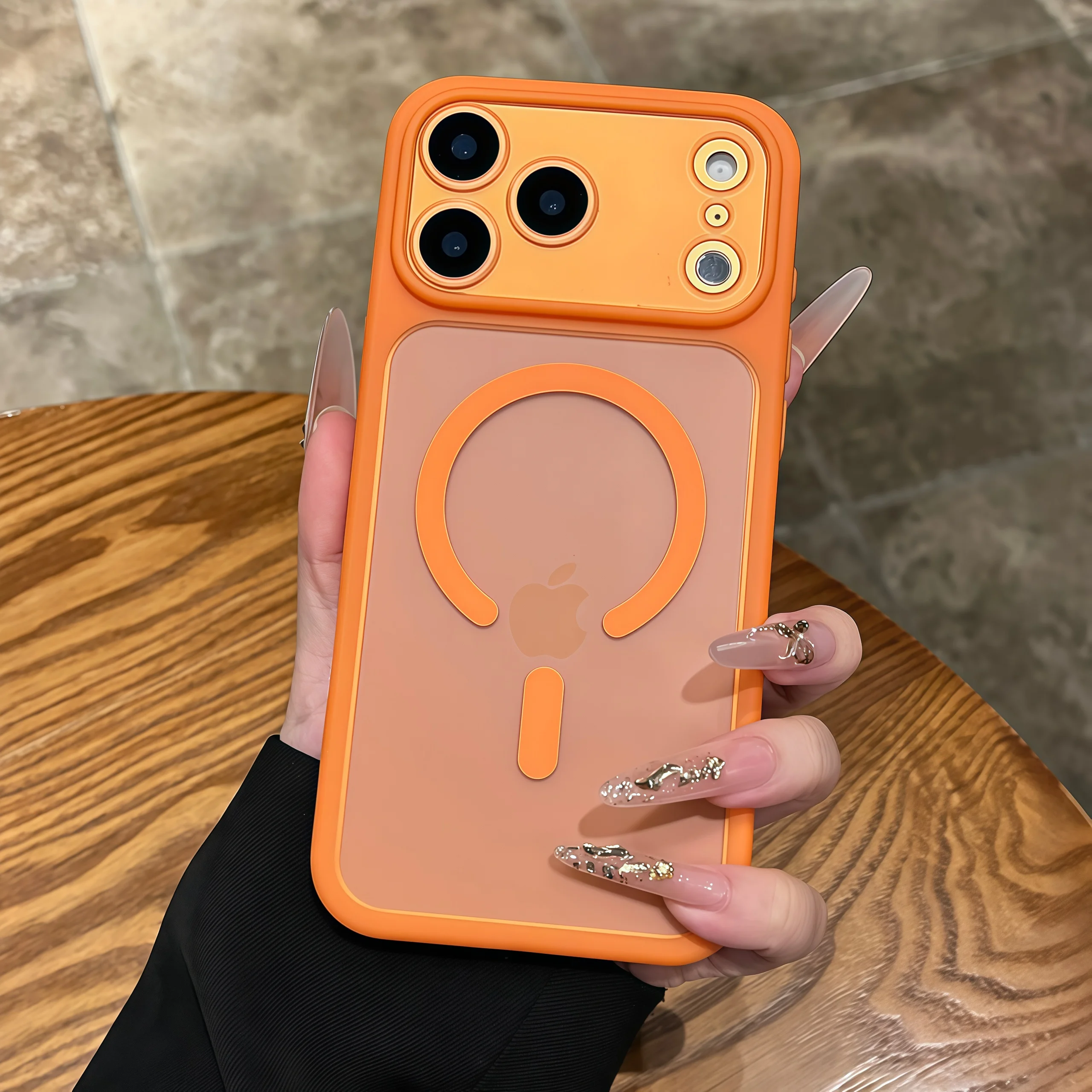 (iphone 14 Pro Laranja) Capa Com Câmera Removível, Resistente A Choques E Impactos, Com Proteção Magnética.