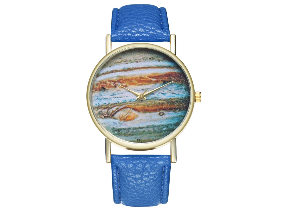 Relógio Analógico de Quartzo Pulseira Pu Unissex Presente Lover Gift Royal Blue