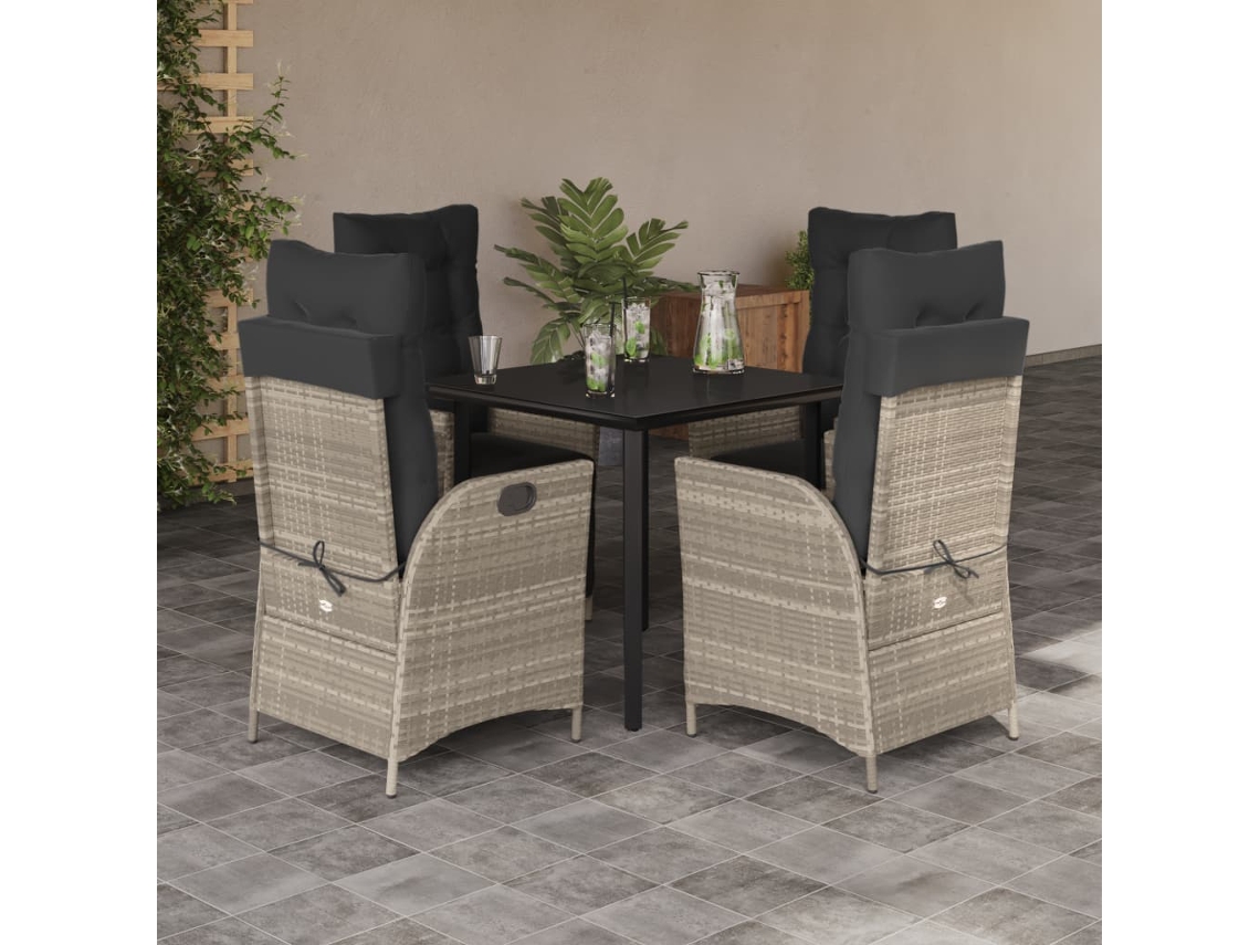 Vidaxl 5 Pcs Conjunto De Jantar P/ Jardim C/ Almofadões Cinzento Claro