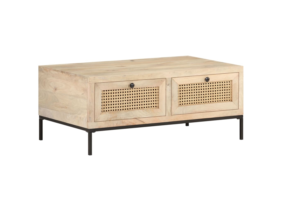 Vidaxl Mesa De Centro 90x50x37 Cm Mangueira Maciça E Palhinha Natural
