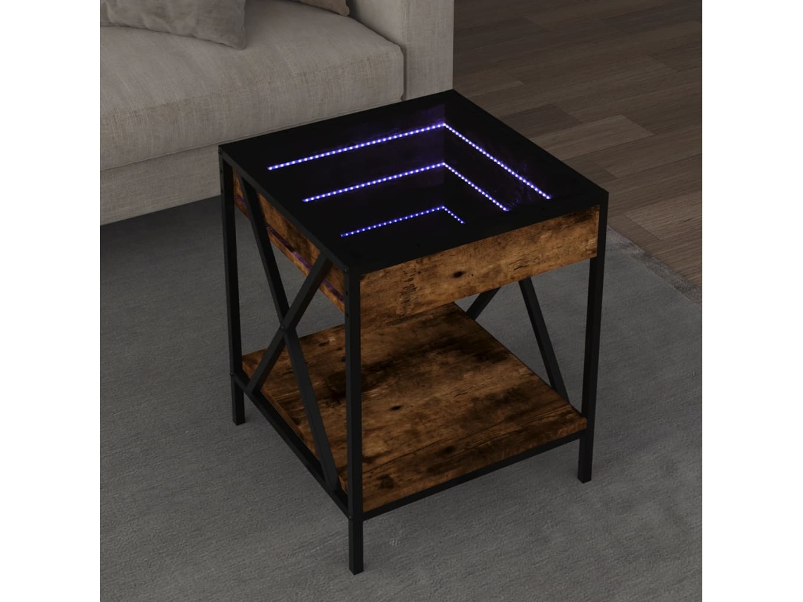 Vidaxl Mesa De Centro Luzes Led Infinity 40x40x49 Cm Carvalho Fumado