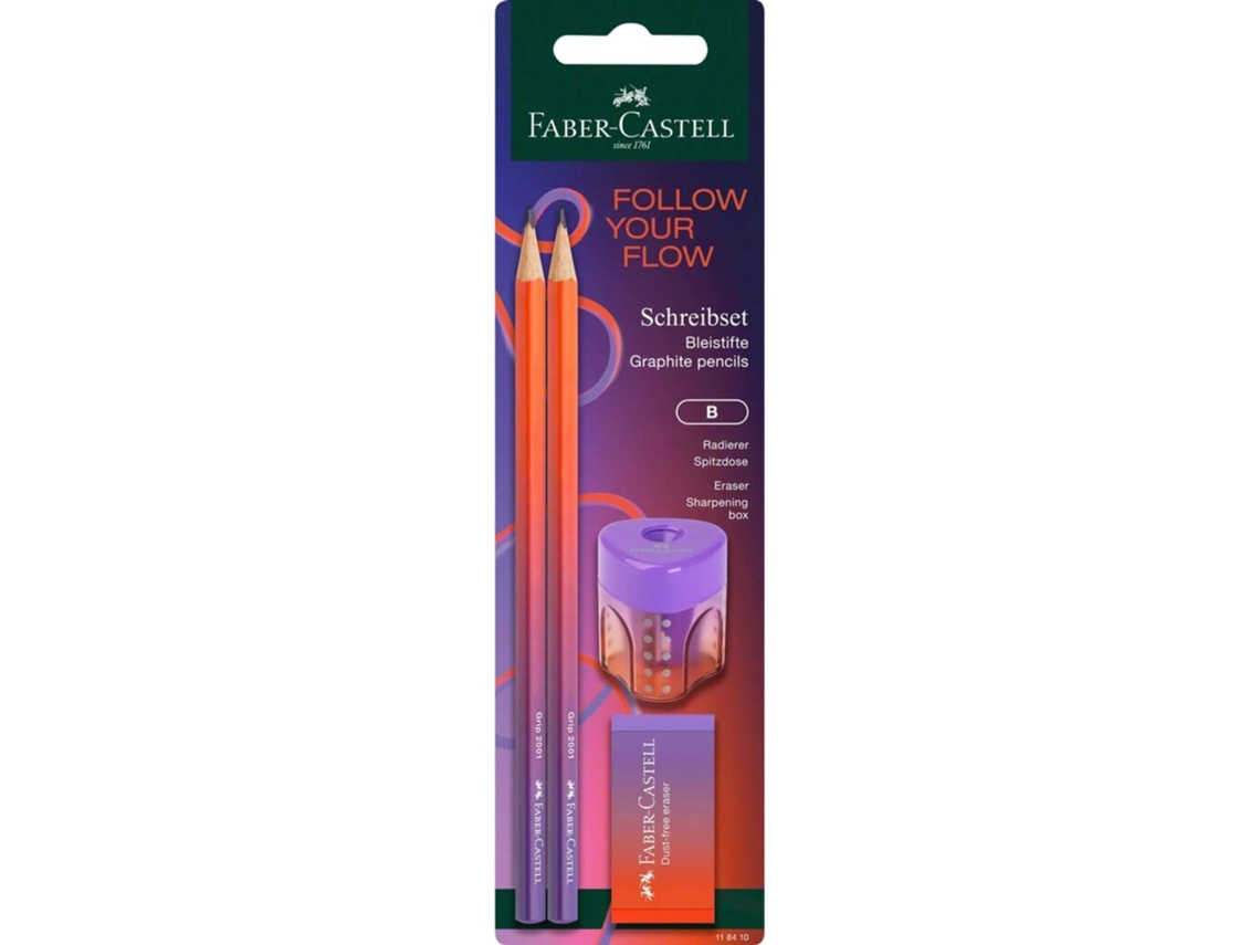 Conjunto de Lápis, Borracha E Afia FABER-CASTELL Flow Edition Vermelho E Lilás