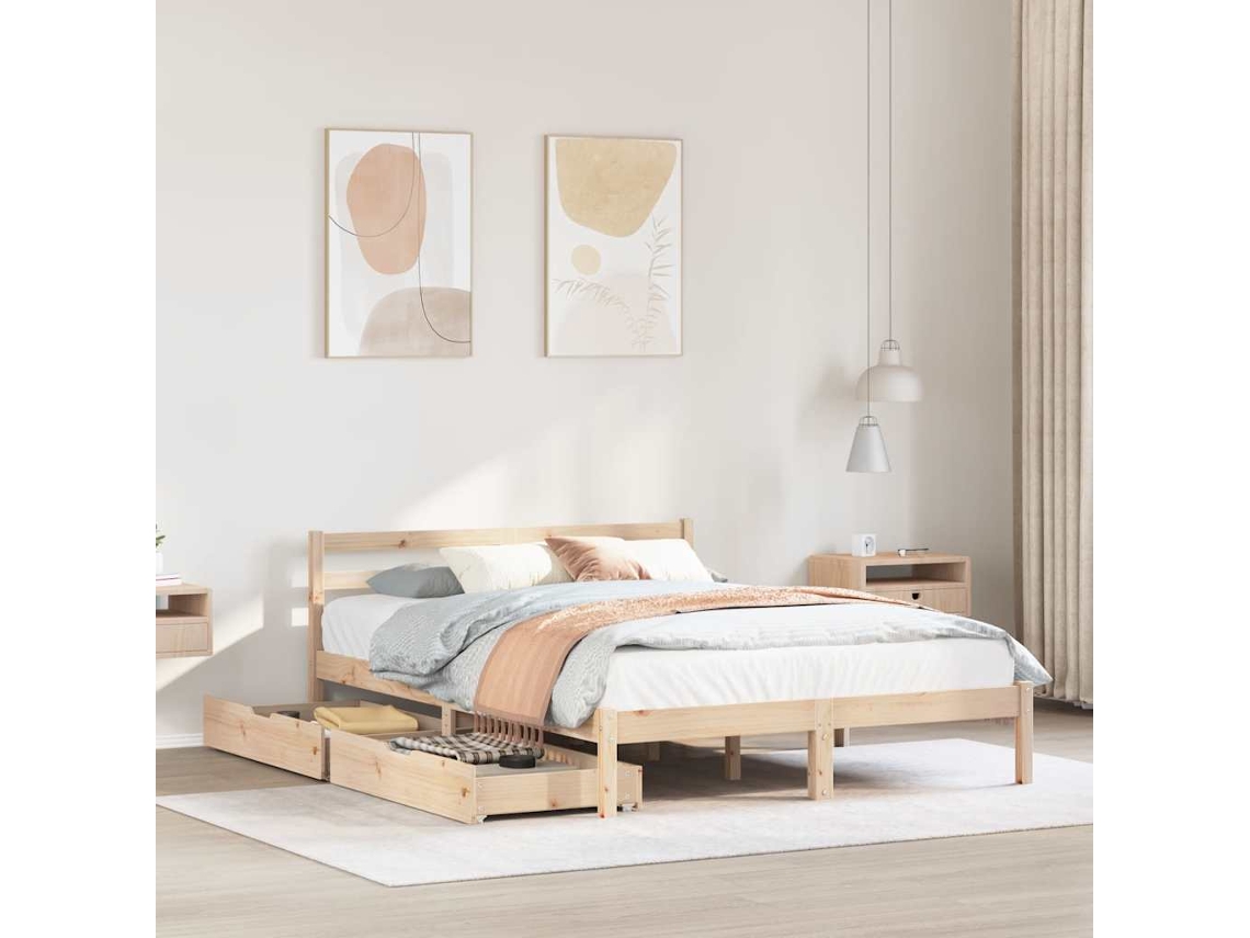 Cama Sem Colchão 140x200 Cm Madeira De Pinho Maciça