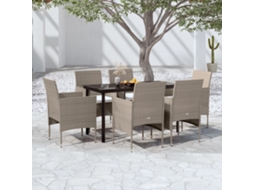 Vidaxl 7 Pcs Conjunto De Jantar P/ Jardim C/ Almofadões Bege E Preto