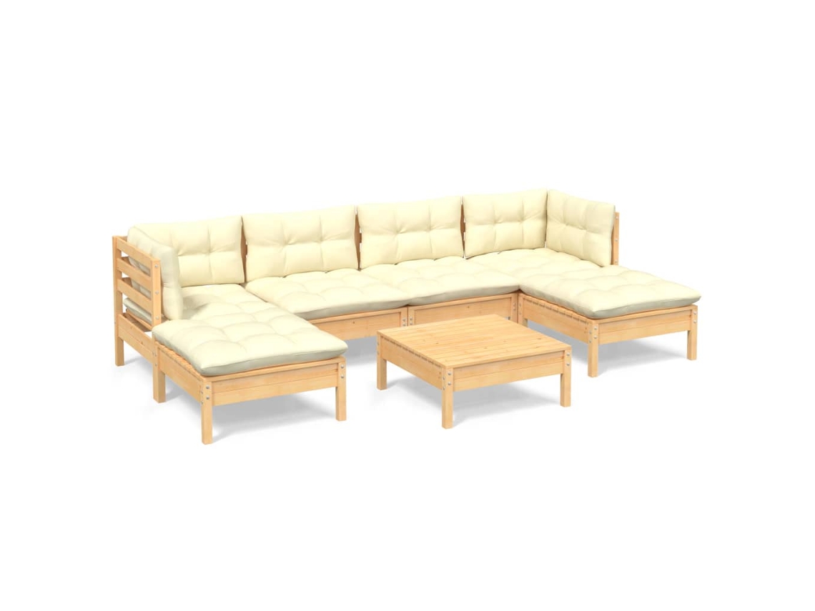 Conjunto de 7 Lounge de Jardim com Almofadões Cor Creme Pinho MAISON EXCLUSIVE