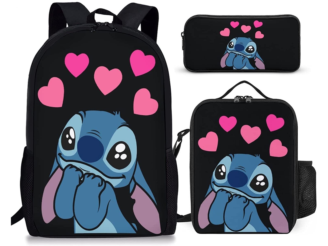 Mochila Escolar Stitch, Modelo Novo Com Desenho Animado, Conjunto De Três Peças Para Alunos Do Ensino Fundamental E Médio. Aquaforge