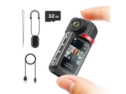 Mini Câmera de Ação Portátil de Polegar, 2.7k/1080p Hd MDUG (preta + Cartão de 32 Gb)