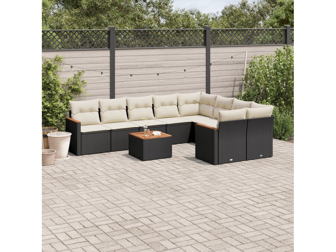 Vidaxl 10 Pcs Conjunto Sofás De Jardim C/ Almofadões Vime Pe Preto