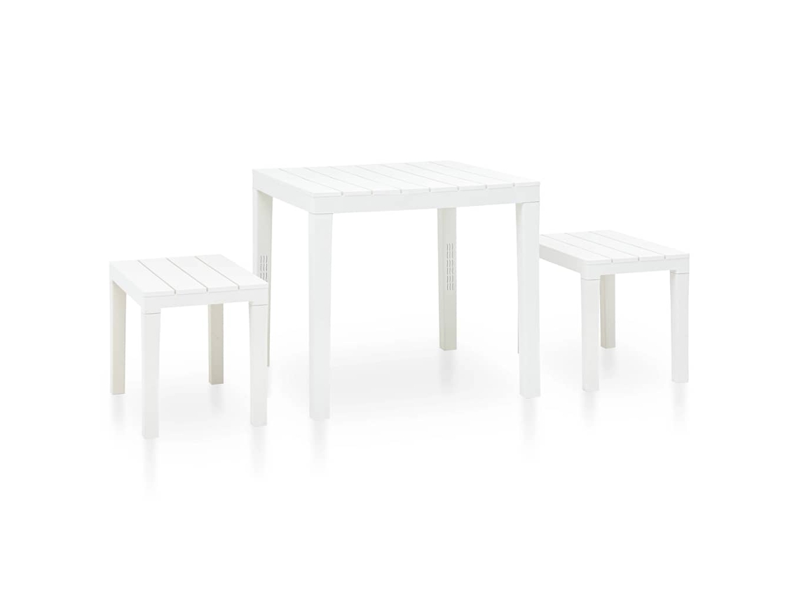 Vidaxl Mesa De Jardim Com 2 Bancos Plástico Branco