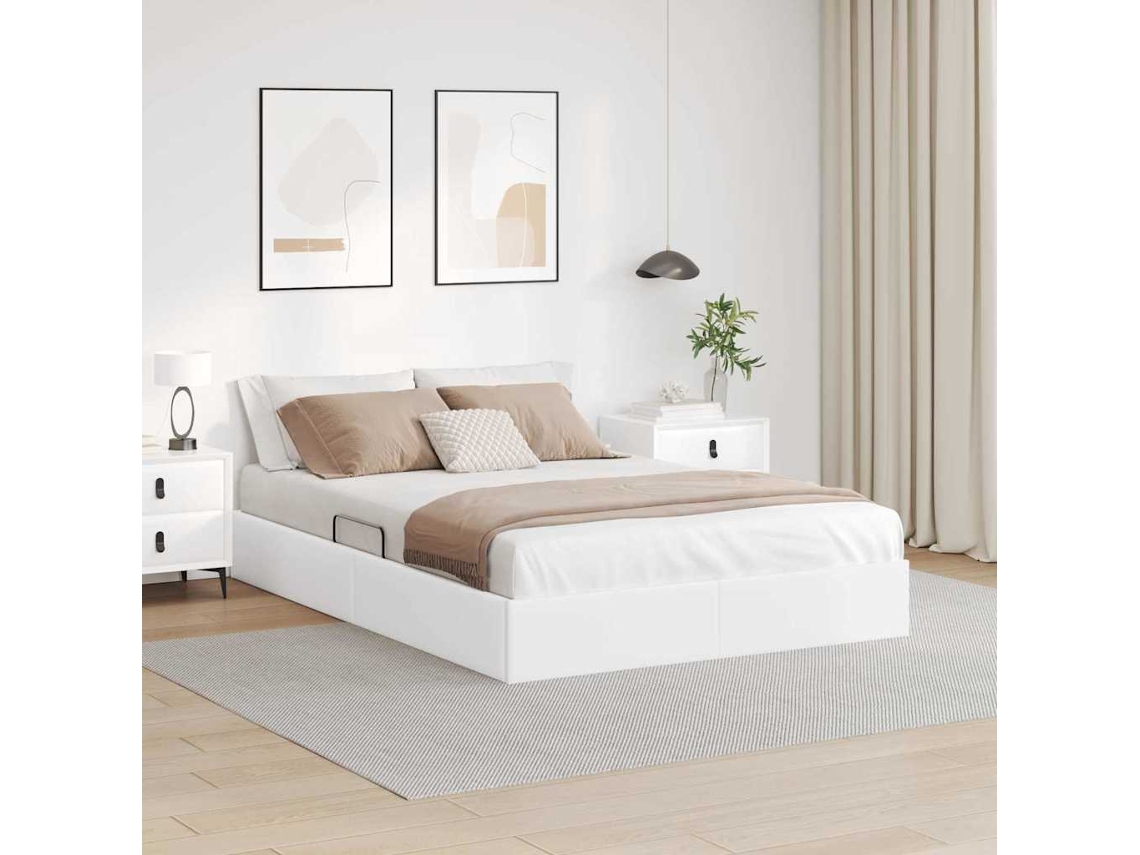 Vidaxl Cama Com Armazenamento Branco Puro 153 X 203 Cm Couro Sintético