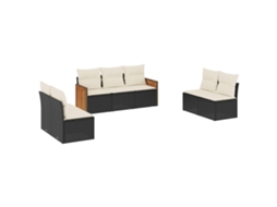 Conjunto de 7 Sofás para Jardim com Almofadões Vime Pe Preto MAISON EXCLUSIVE (7 pcs)