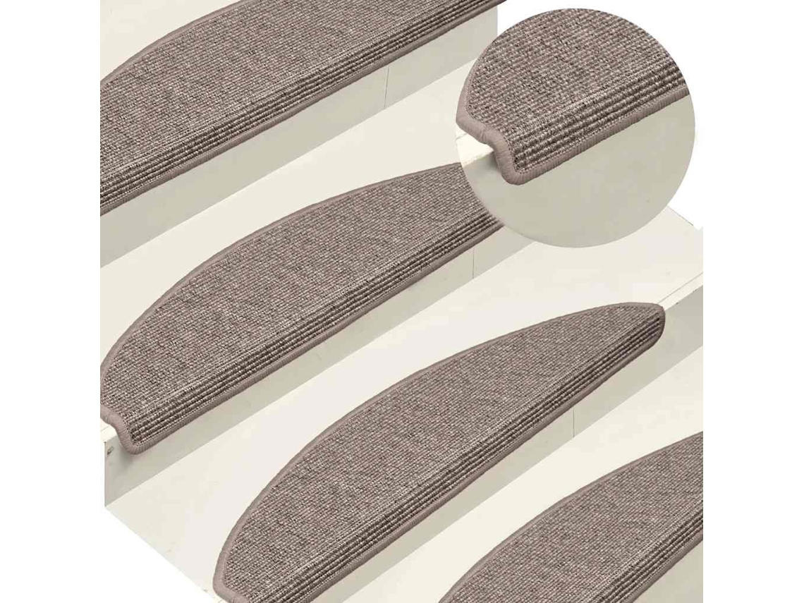 Vidaxl Tapetes De Escada 15 Peças 65x21x4 Cm Bege Escuro Meio Redondo Grande