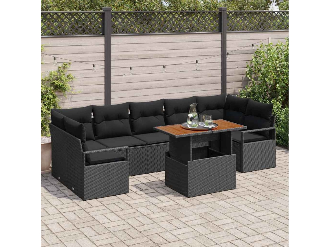 Vidaxl Conjunto De Sofá De Jardim 8 Unid. Preto Rattan Sintético
