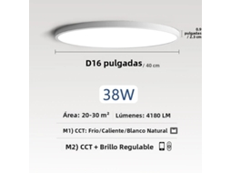 Luminária De Teto Led Inteligente (branca, 16 Polegadas, 38 W), Controlável Remotamente Por Aplicativo.