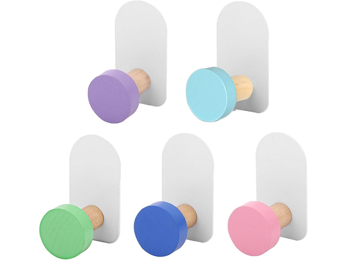 Cabides, Conjunto De 5 Cabides Em Formato De Macarons Com Animais, Ganchos De Madeira Autoadesivos Para Parede