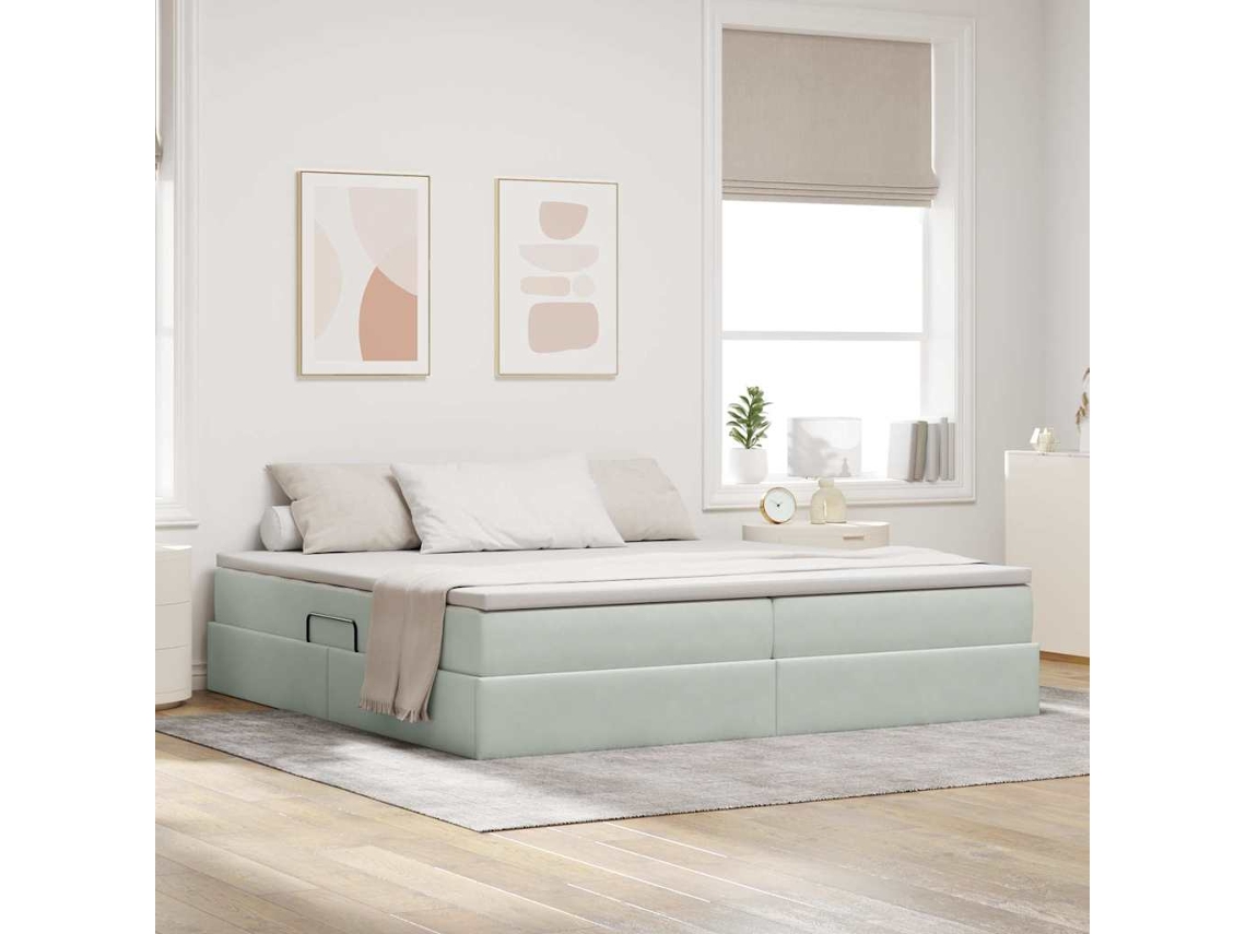 Vidaxl Cama Com Arrumação E Colchão Cinzento-claro 200 X 200 Cm Veludo