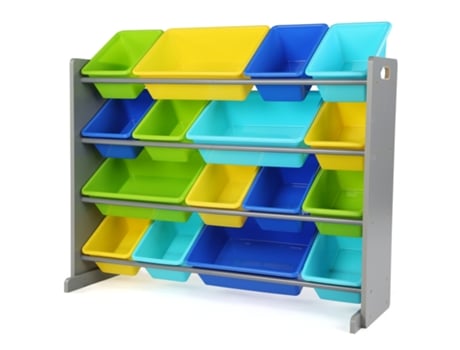 Estantería Infantil, Estantería Organizadora De Juguetes Con 16 Cajas, Gris/azul/verde/amarillo Humble Crew