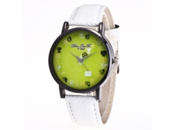 Reloj De Pulsera De Cuarzo Deportivo Moda Con Correa De Cuero Estampado Lichi Para Estudiantes Blanco