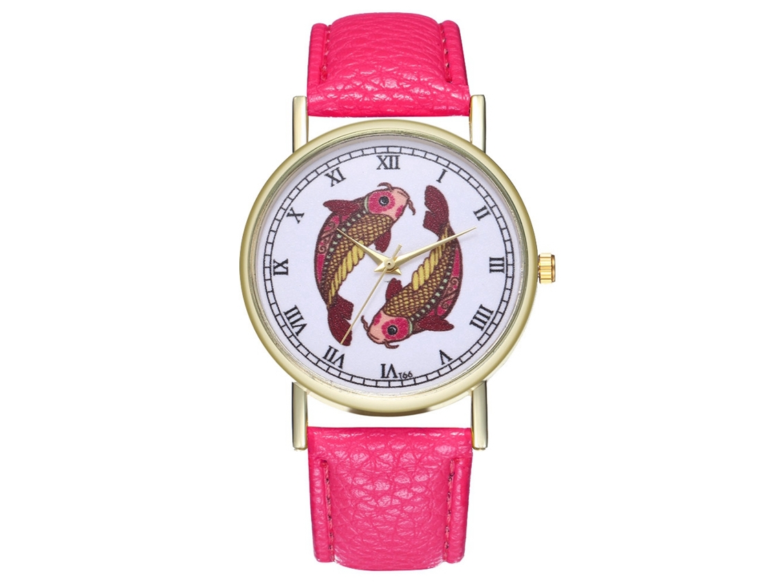 Relógio casual moderno analógico de quartzo com pulseira de liga metálica e pulseira de couro T66-a vermelho rosado