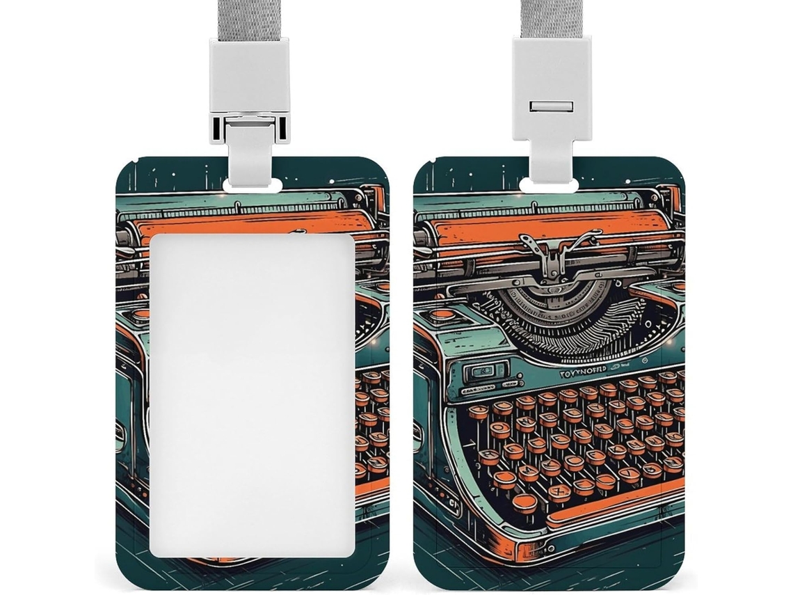Porta-crachá, porta-cartões de identificação em plástico resistente, para cartões de crédito ou crachás.