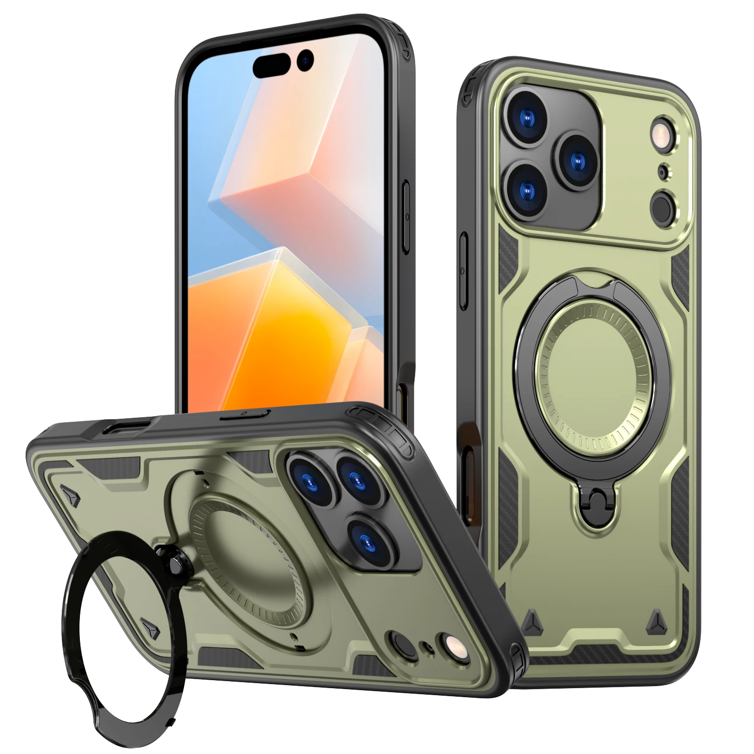 Capa Protetora Resistente A Impactos Com Suporte Para Iphone 16 Pro (verde Escuro).