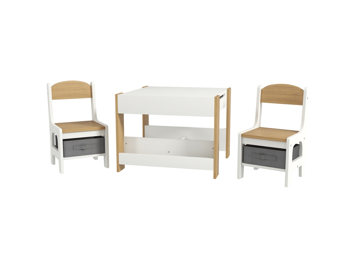 Conjunto MARCA de mesa e 2 cadeiras infantis, cinza, com armazenamento