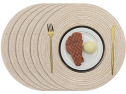 Posavasos Redondos Tejidos Beige, 6 Unidades, 38 Cm