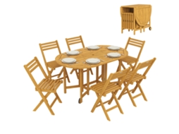 Conjunto de Almoço 7 Peças (mesa Extensível em Madeira, 6 Cadeiras Dobráveis)