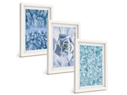 Composição De Quadros Floresta De Inverno, Água Com Flores Azuis Espelharte (3 Peças 20x30 Cm)